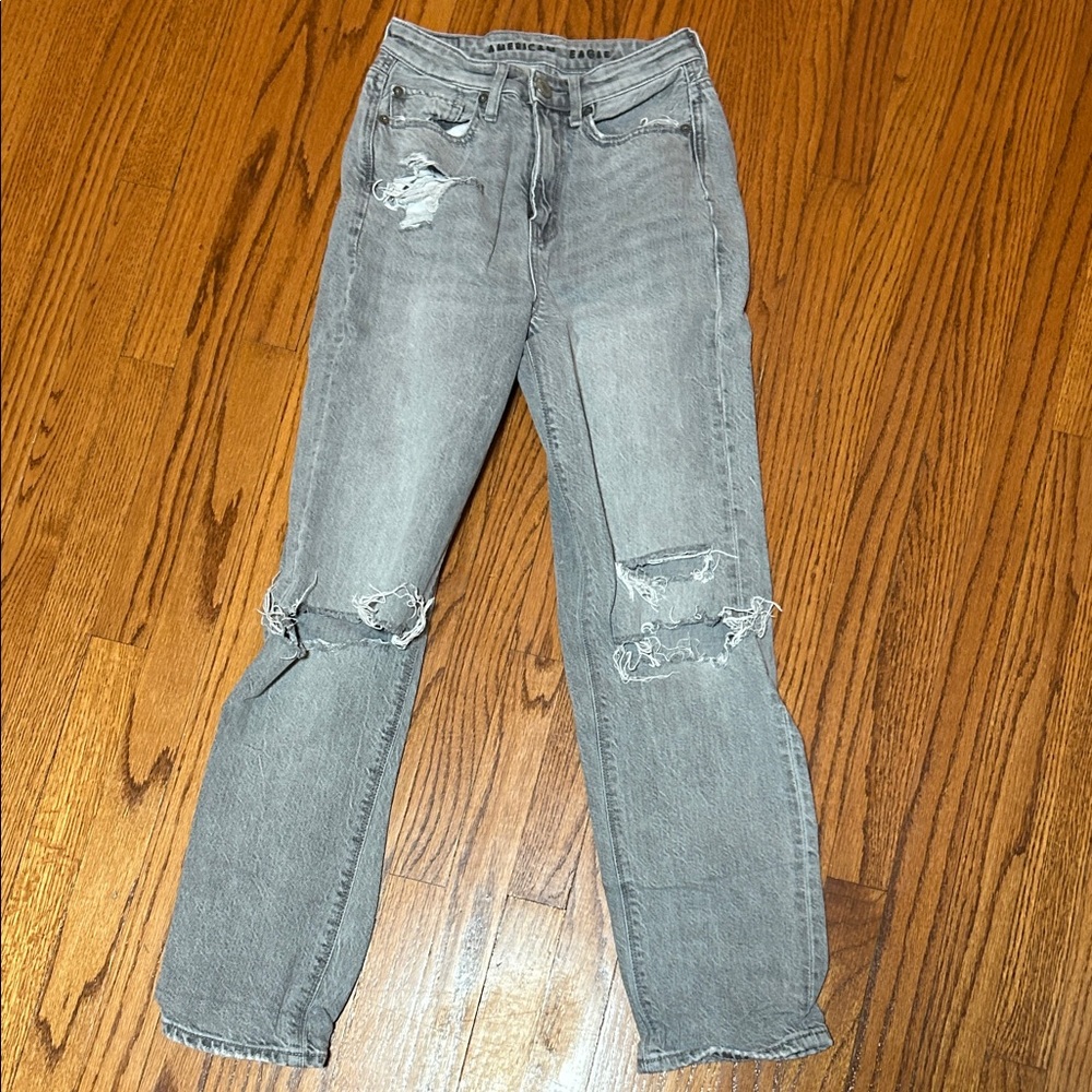 American Eagle Outfitters Gray Distressed Straight Leg Jeans
